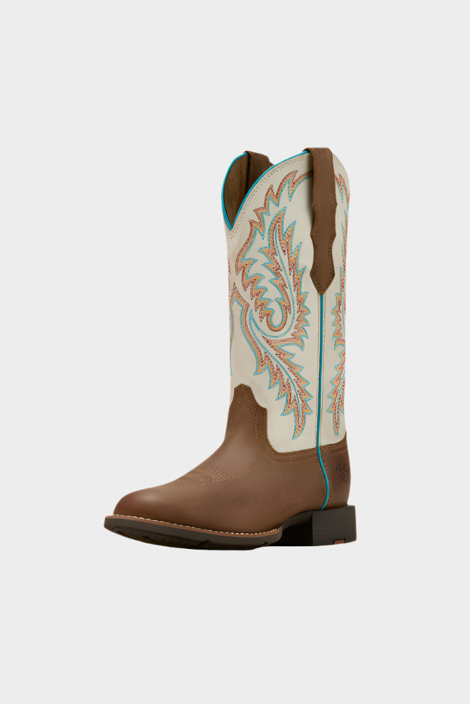 Ariat Women's Round Up W Toe StretchFit Western Boot - SANDSTORM|DISTRESSED IVORY