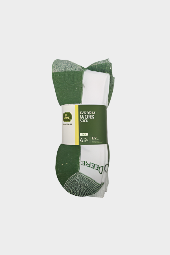 John Deere Everyday Work Crew Socks 4PK - Size 8-12 White