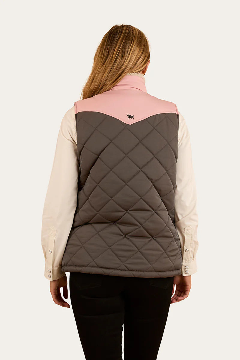 Ringers Western Womens Selwyn Puffer Vest - Charcoal / Pink