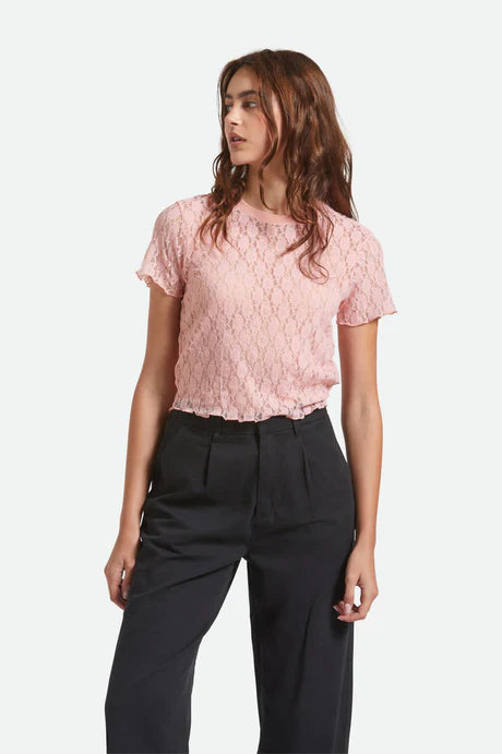 Brixton Sheer Slim Lace Short Sleeve Top
