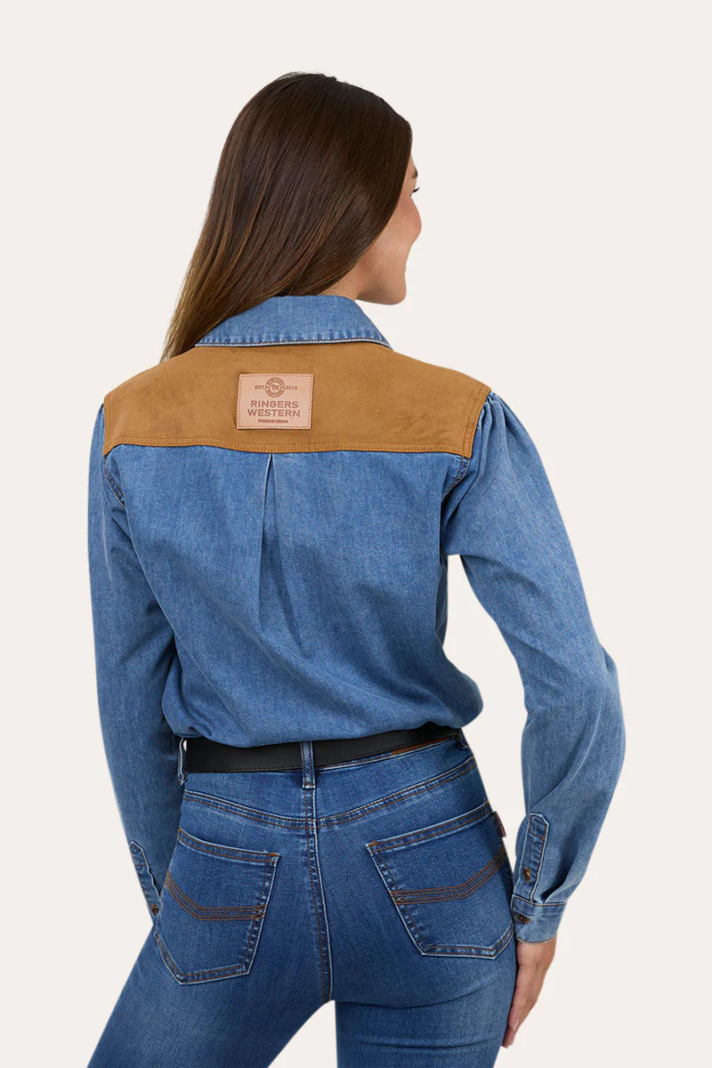 Ringers Western Women's Sheridan Faux Suede Trim Shirt - Mid Blue
