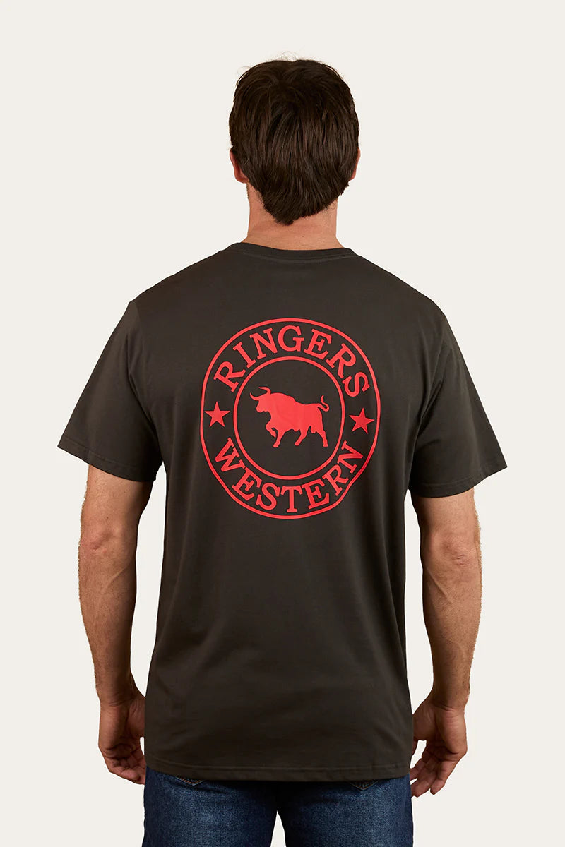 Ringers Western Signature Bull Mens Loose T-Shirt - Charcoal / Red
