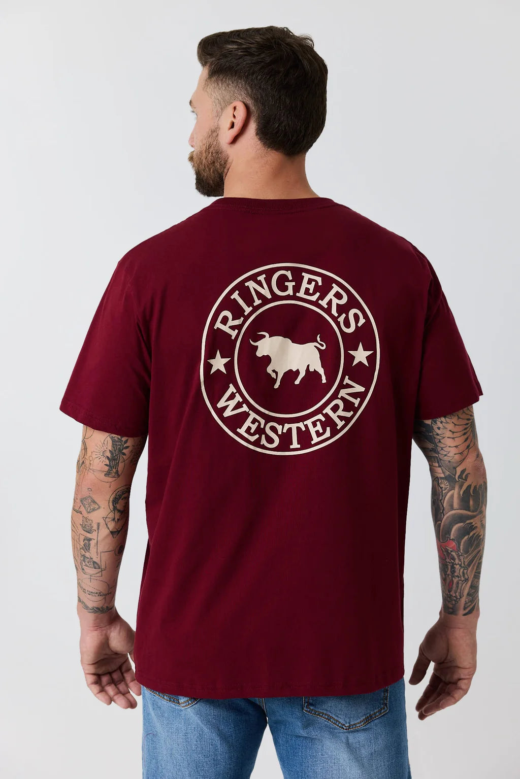 Ringers Western Mens Signature Bull Loose T-Shirt - Plum/Beige