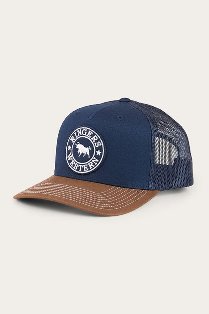 Ringers Western Mens Signature Bull Trucker Cap - Navy / Chocolate