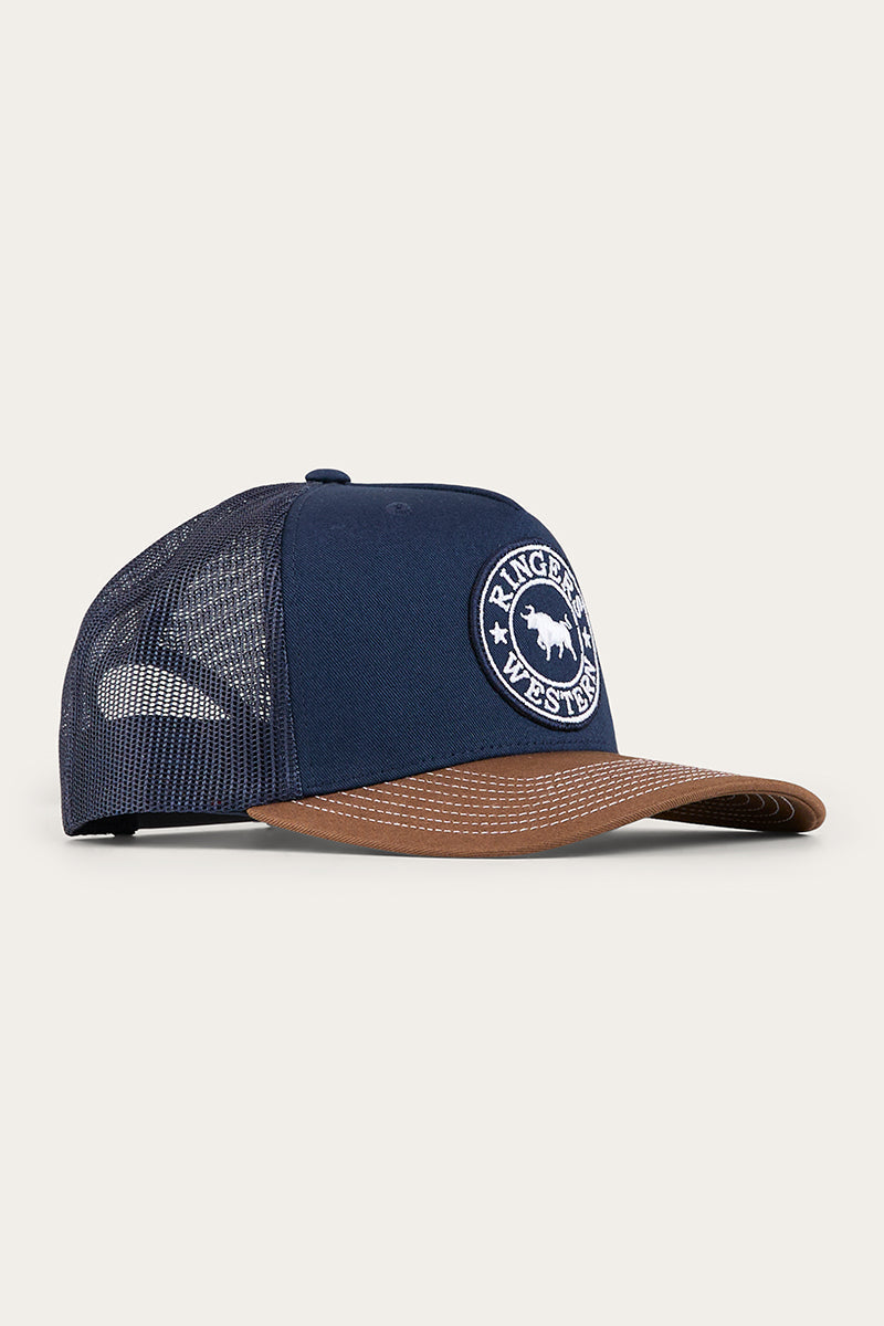 Ringers Western Mens Signature Bull Trucker Cap - Navy / Chocolate
