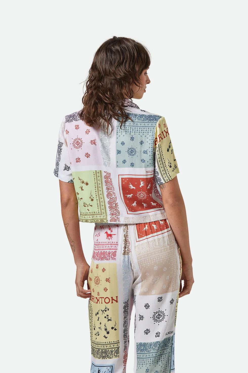 Brixton Ladies Silky Bowling Shirt in Multi Colour Bandana