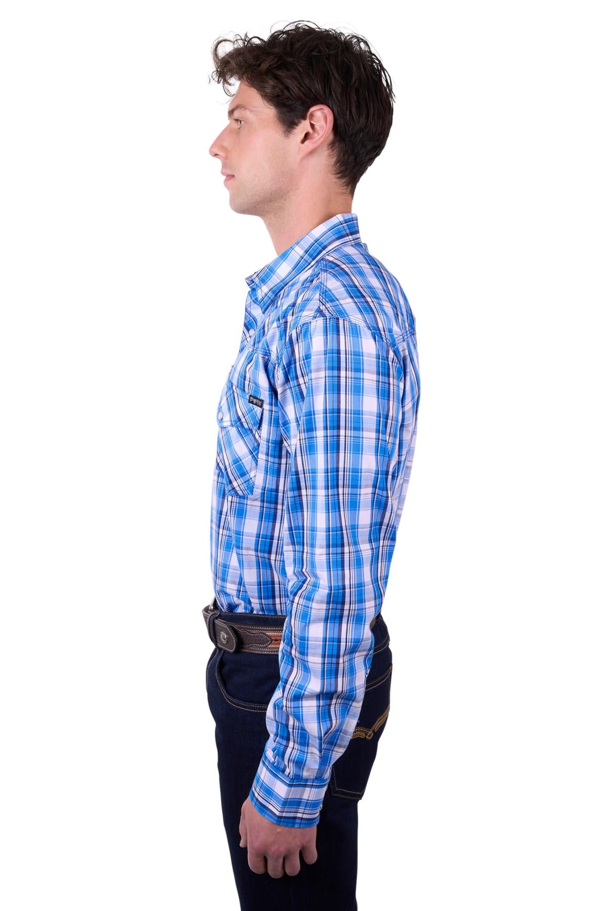 Pure Western Men’s Wade Check Western Long Sleeve Shirt - Blue