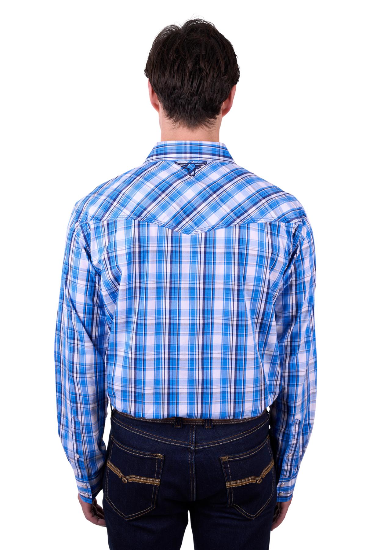 Pure Western Men’s Wade Check Western Long Sleeve Shirt - Blue
