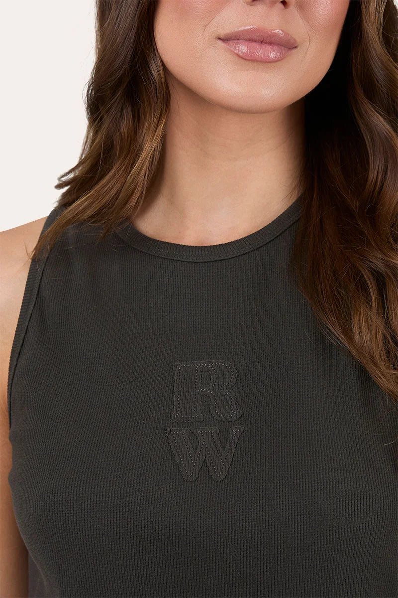Ringers Western Womens Southern Stitch Rib Tank - Charcoal