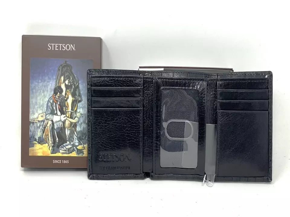 Stetson Black Crocodile Print Trifold - Accessories Wallet - Black