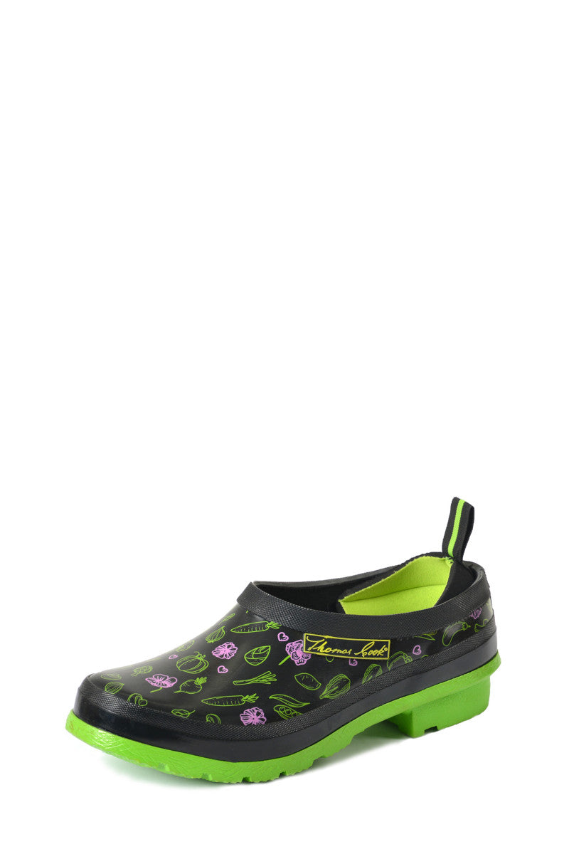 THOMAS COOK WOMEN'S KINGSTON GUMBOOT - BLACK/LIME (VEGGIE GARDEN)