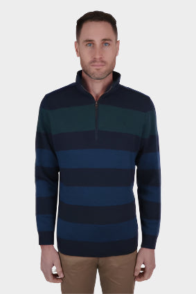 THOMAS COOK MENS SETTLER 1/4 ZIP JUMPER (NAVY/GREEN)