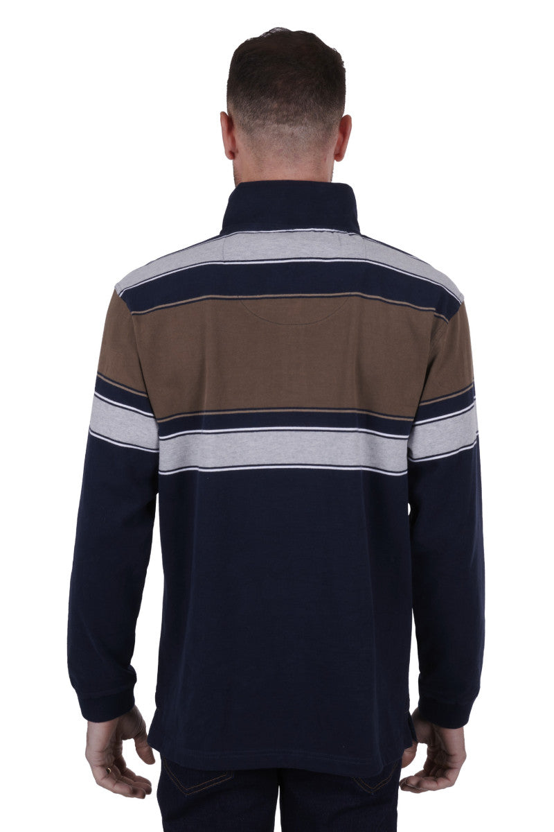 THOMAS COOK JASON 1/4 ZIP RUGBY (NAVY/DARK TAN)-CLEARANCE