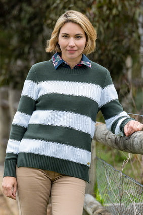 THOMAS COOK WOMENS ALISON JUMPER (KHAKI/WHITE) (CLEARANCE)