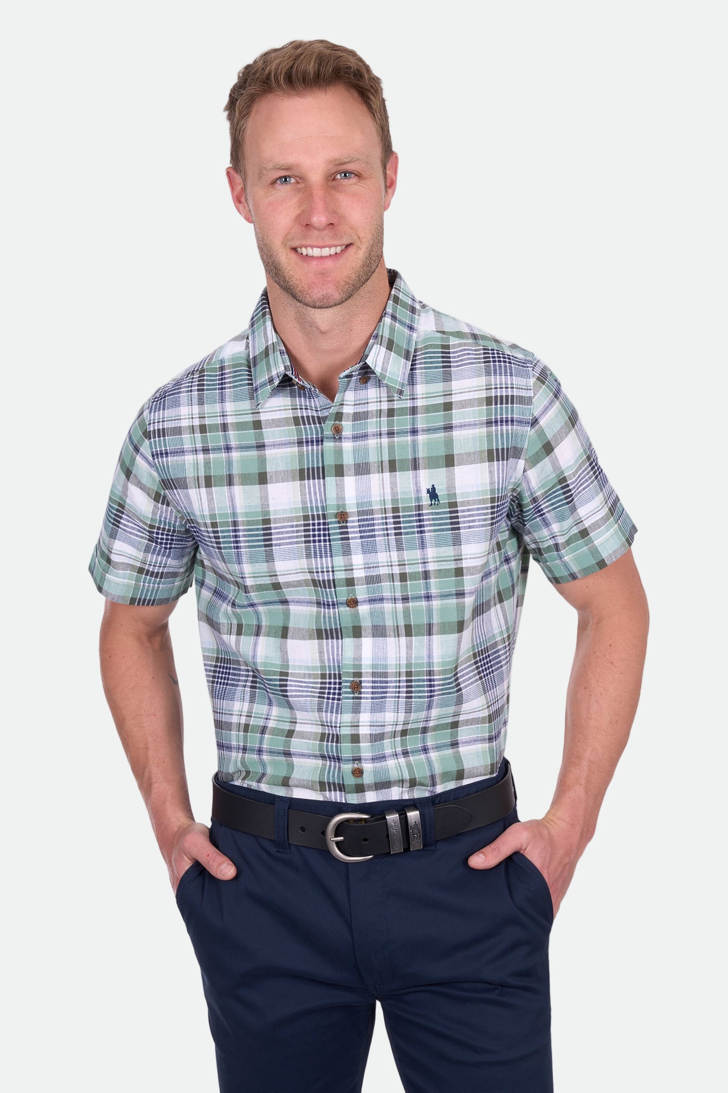Thomas Cook Men's Gerry Linen Ss Shirt - Green/Navy