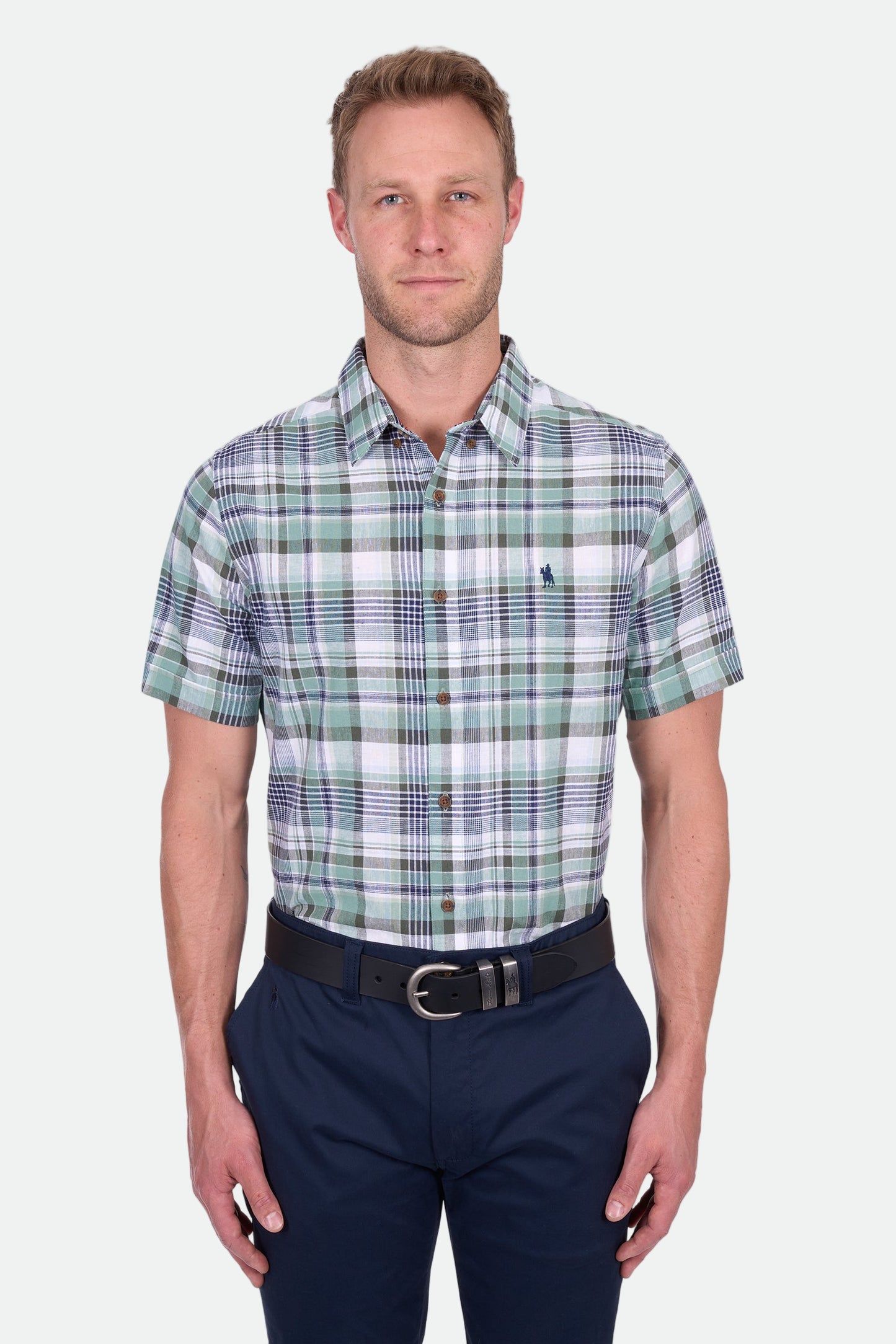 Thomas Cook Men's Gerry Linen Ss Shirt - Green/Navy