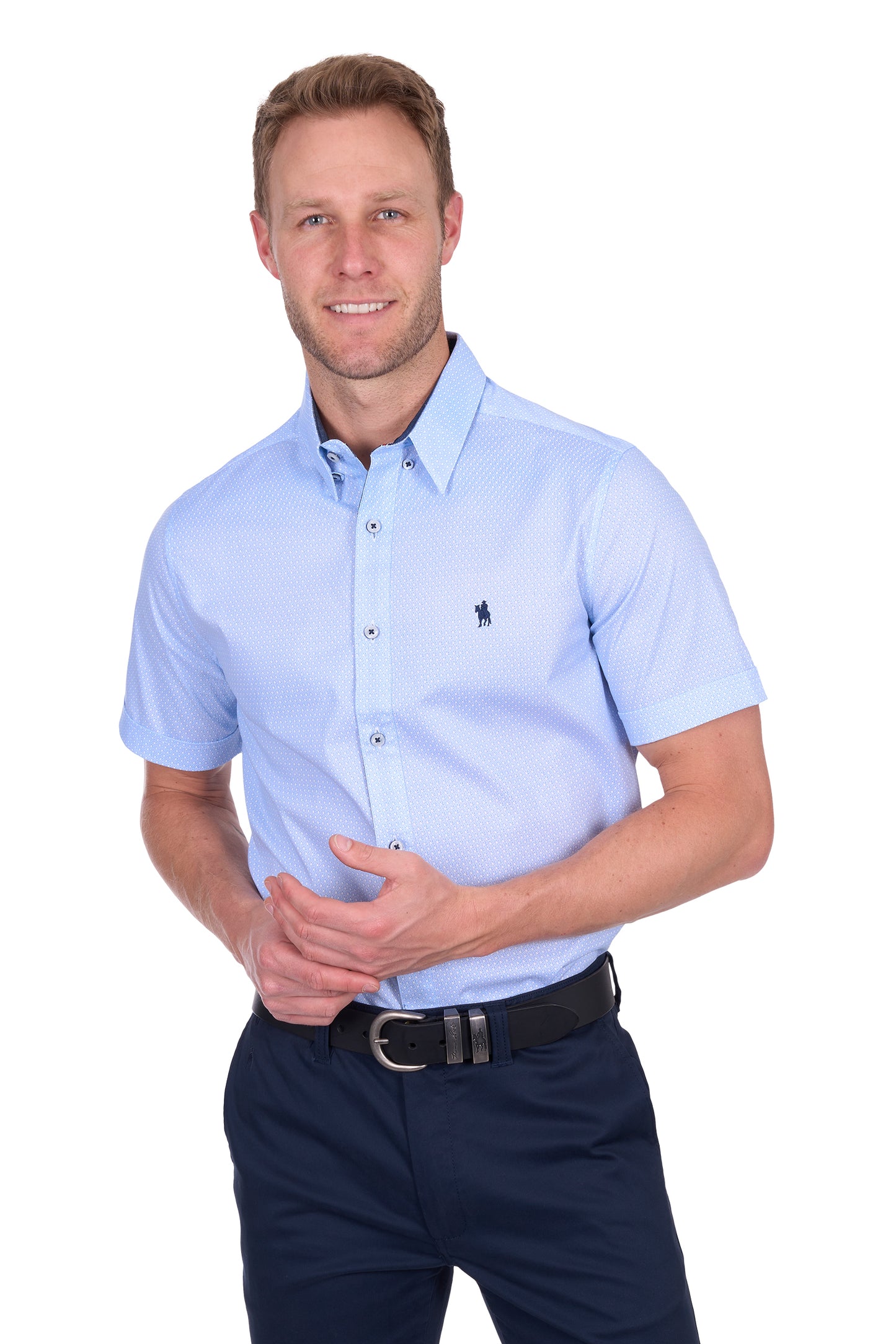 Thomas Cook Michael Tailored Short Sleeve Shirt - White/Royal