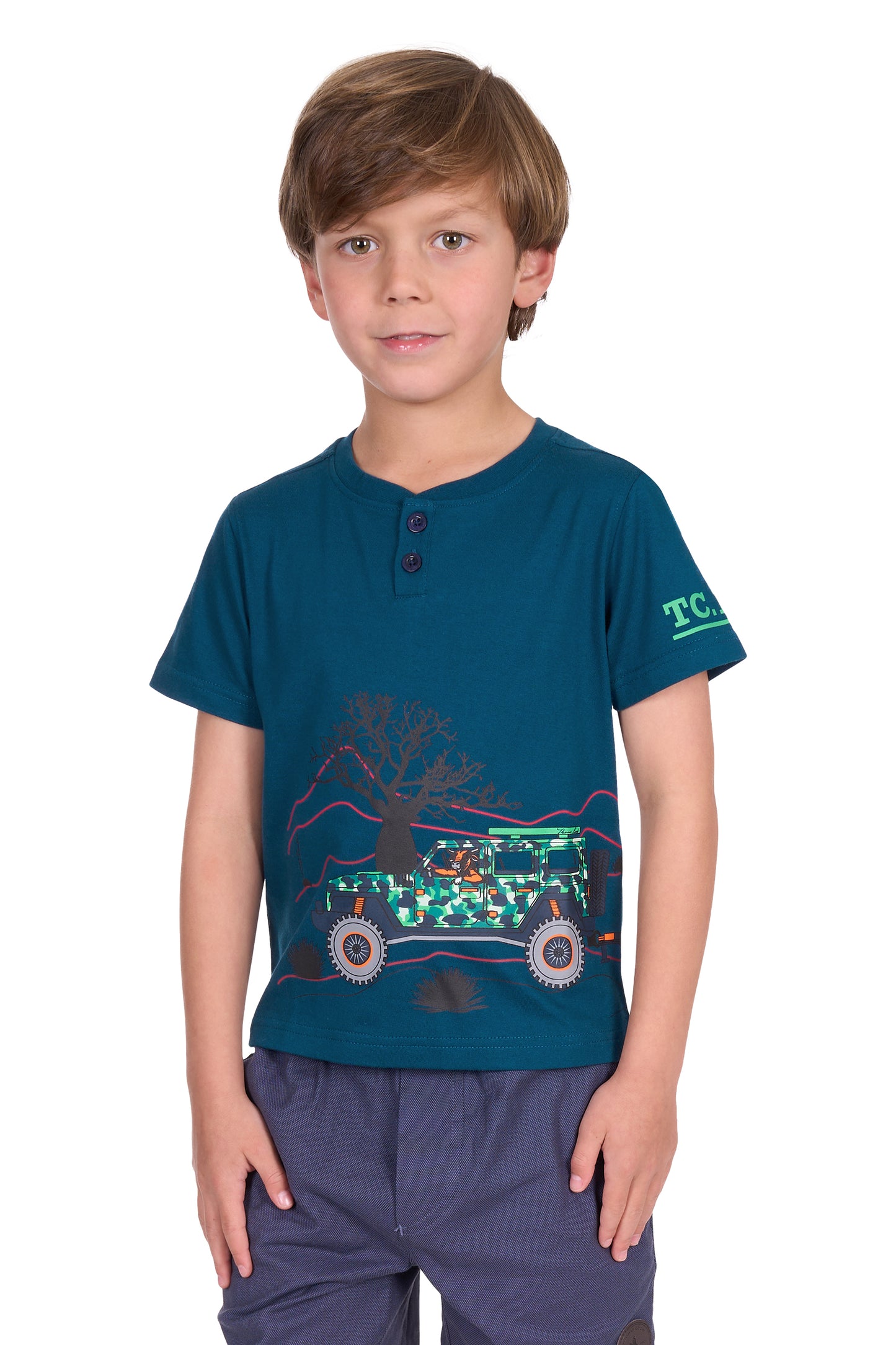 Thomas Cook Boy's Lucas Ss Henley Tee - Blue Ocean