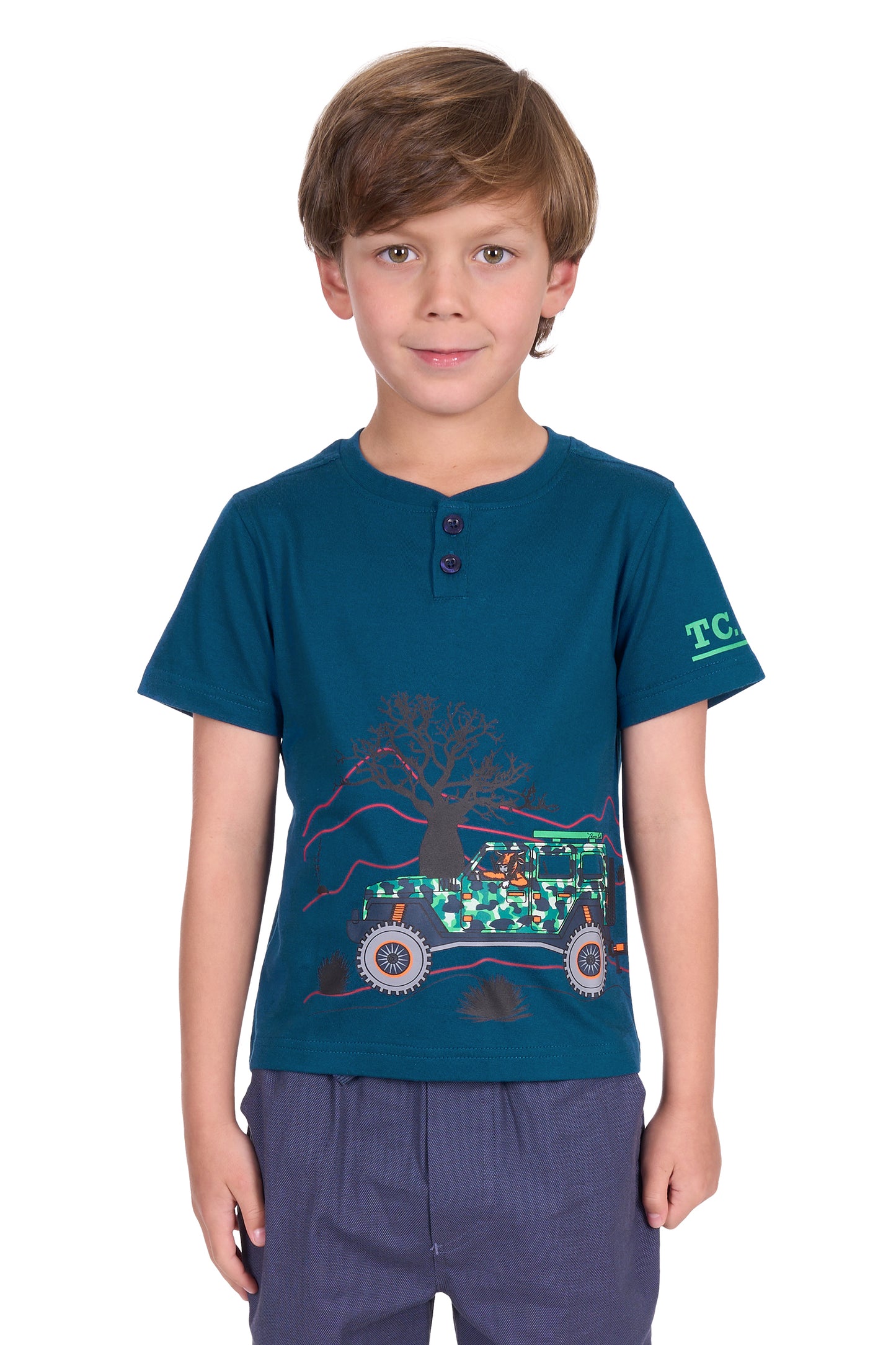 Thomas Cook Boy's Lucas Ss Henley Tee - Blue Ocean