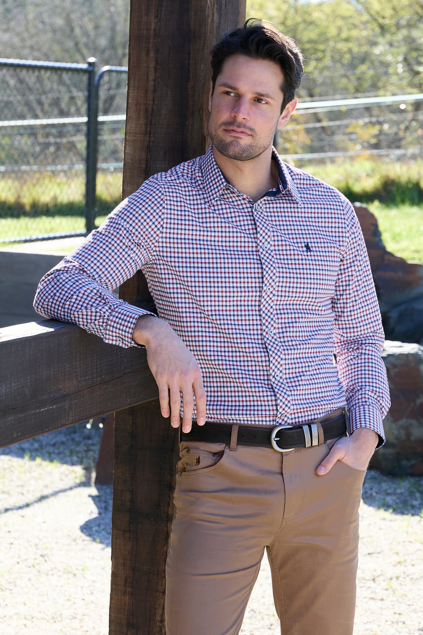 Thomas Cook Men's GEORGE TAILORED LS Shirt - Navy/Red- CLEARANCE