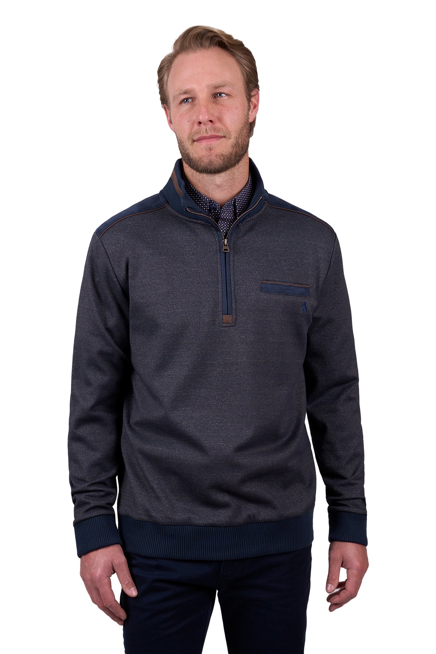 Thomas Cook Men's BLAKE 1/4 ZIP JUMPER - NAVY/TAN