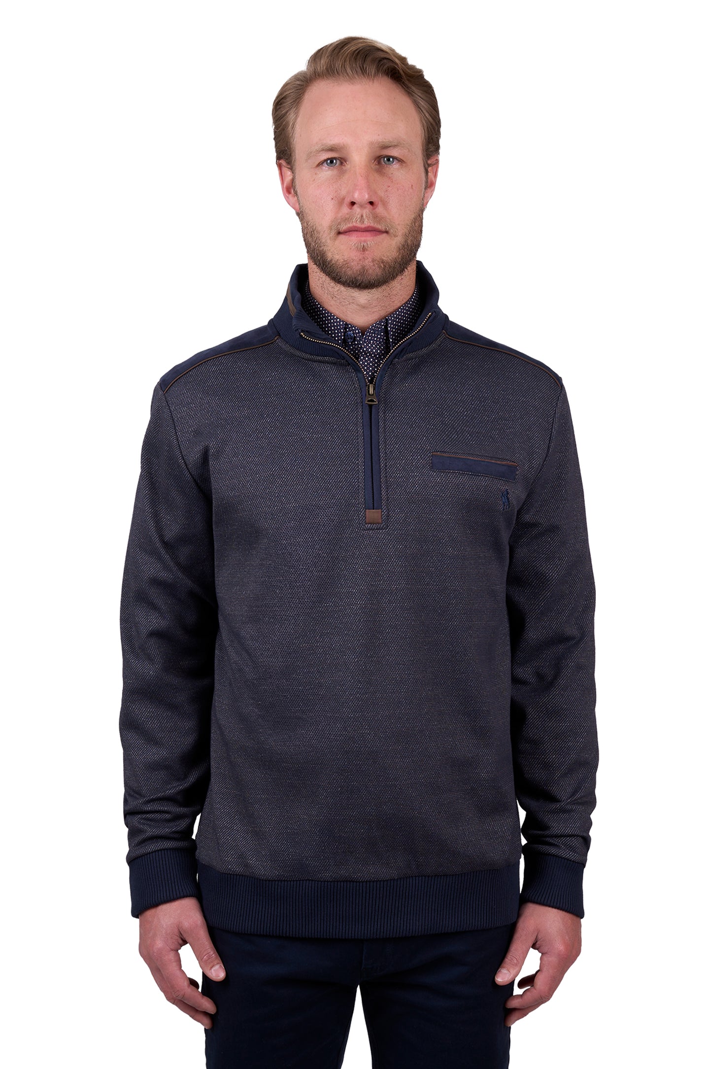 Thomas Cook Men's BLAKE 1/4 ZIP JUMPER - NAVY/TAN