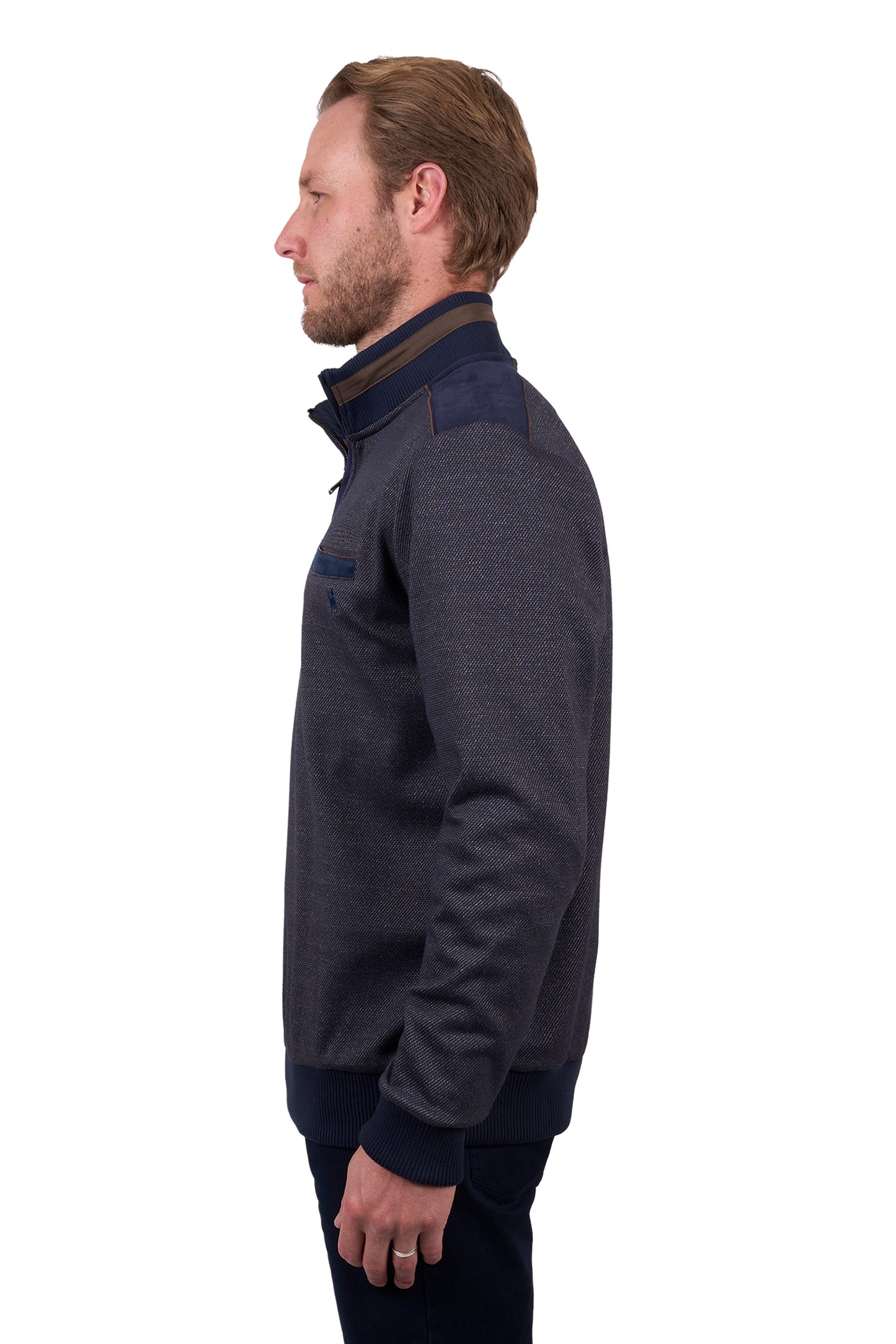 Thomas Cook Men's BLAKE 1/4 ZIP JUMPER - NAVY/TAN