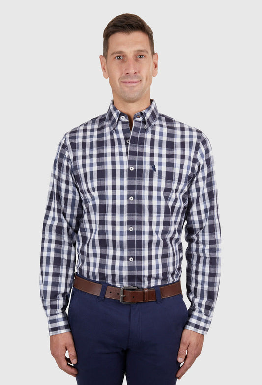 THOMAS COOK MENS CAIN 1-POCKET L/S SHIRT (DARK NAVY/WHITE)