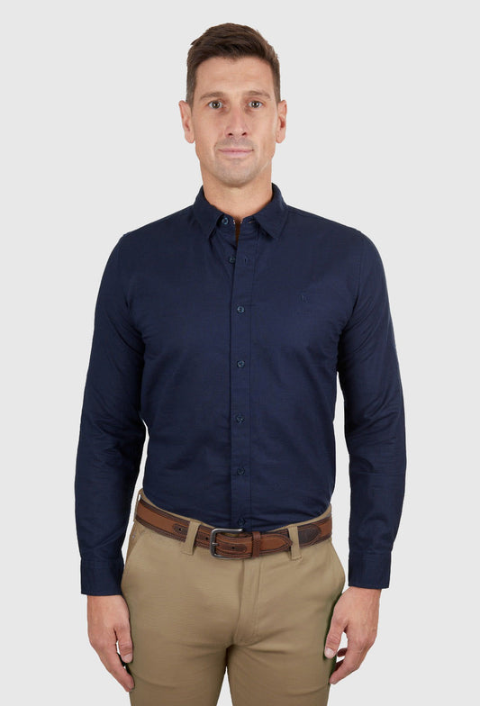 THOMAS COOK MENS LINEN TAILORED L/S SHIRT (NAVY)