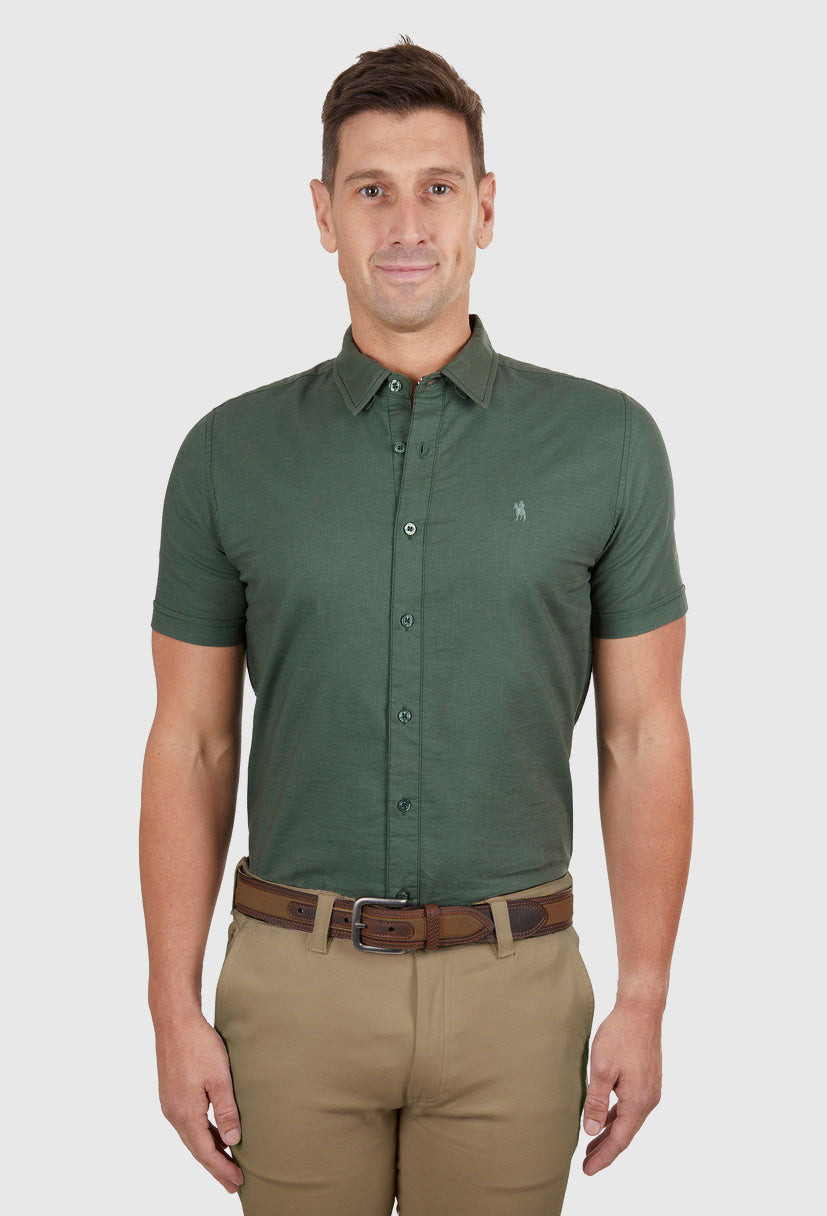 THOMAS COOK MENS LINEN TAILORED S/S SHIRT (GREEN)