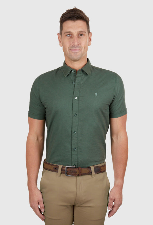 THOMAS COOK MENS LINEN TAILORED S/S SHIRT (GREEN)