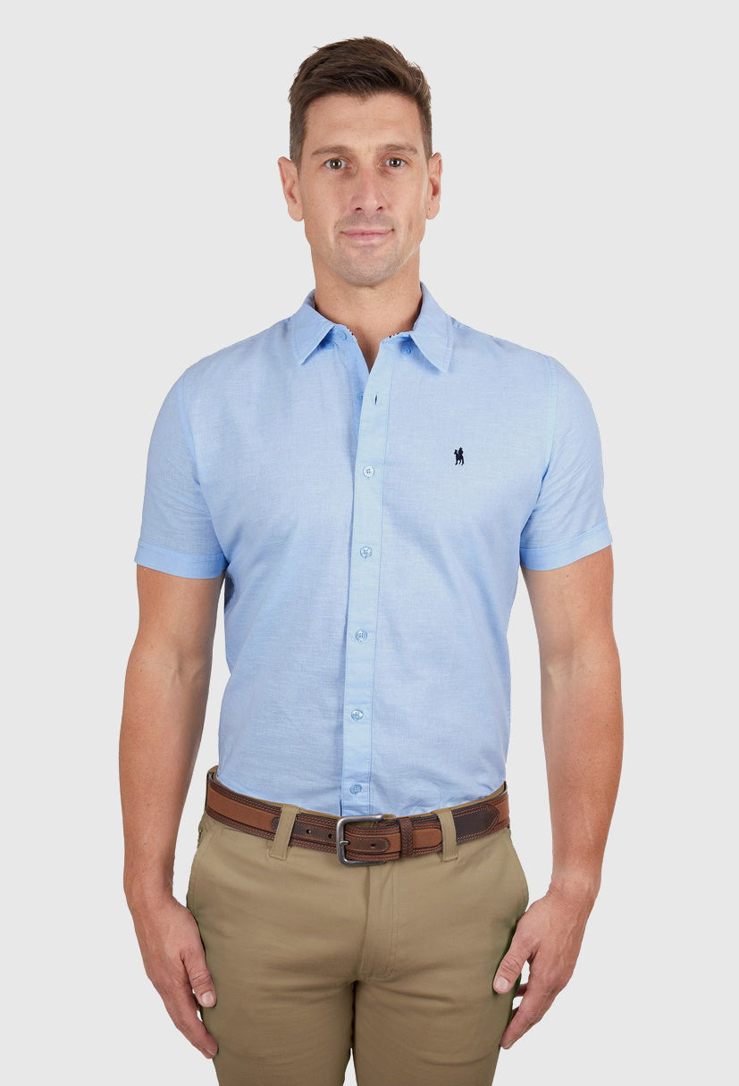 THOMAS COOK MENS LINEN TAILORED S/S SHIRT (LIGHT BLUE)