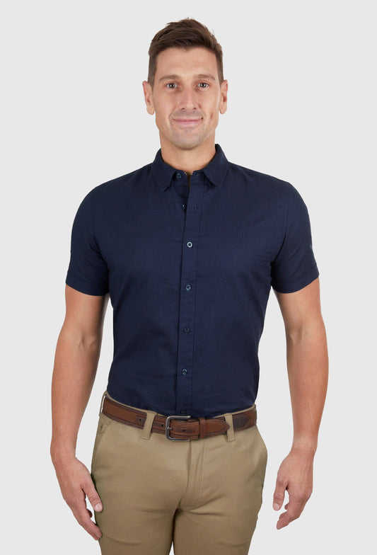 THOMAS COOK MENS LINEN TAILORED S/S SHIRT (NAVY)