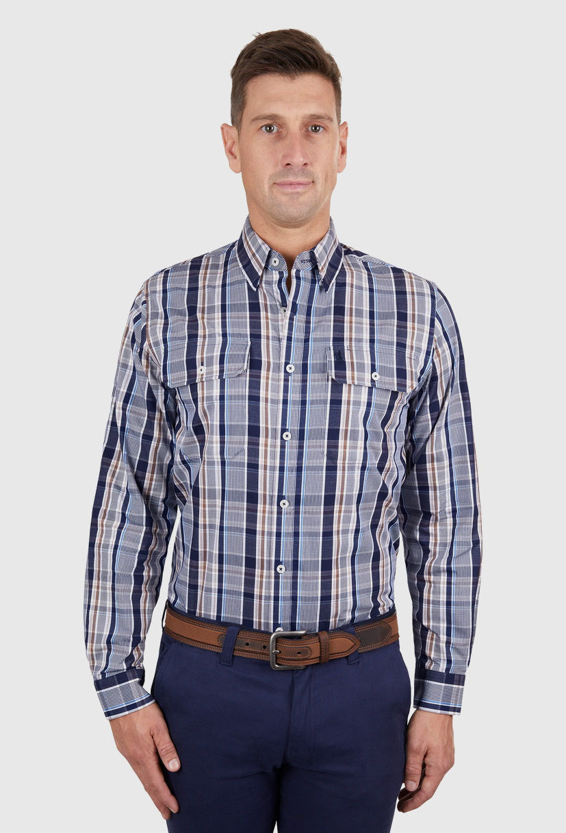 THOMAS COOK MENS LOYD 2-POCKET L/S SHIRT (BLUE/TAN)