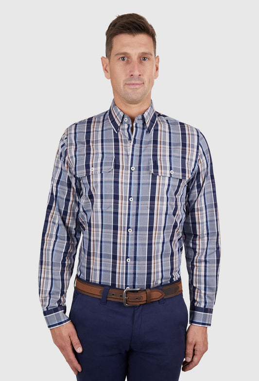 THOMAS COOK MENS LOYD 2-POCKET L/S SHIRT (BLUE/TAN)