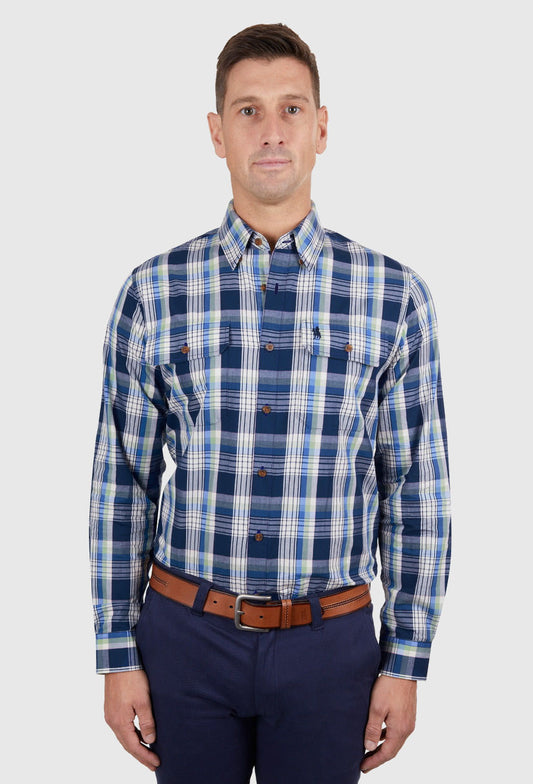 THOMAS COOK MENS SEAN 2-POCKET L/S SHIRT (NAVY/GREEN)