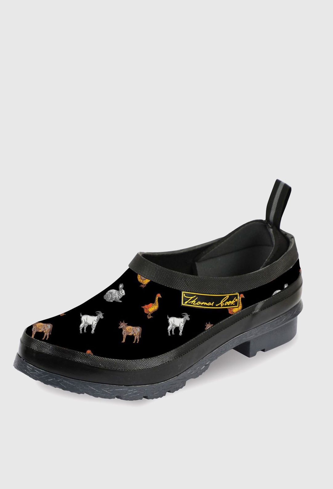 THOMAS COOK WOMEN'S KINGSTON GUMBOOT - BLACK/MULTI (FARMYARD)