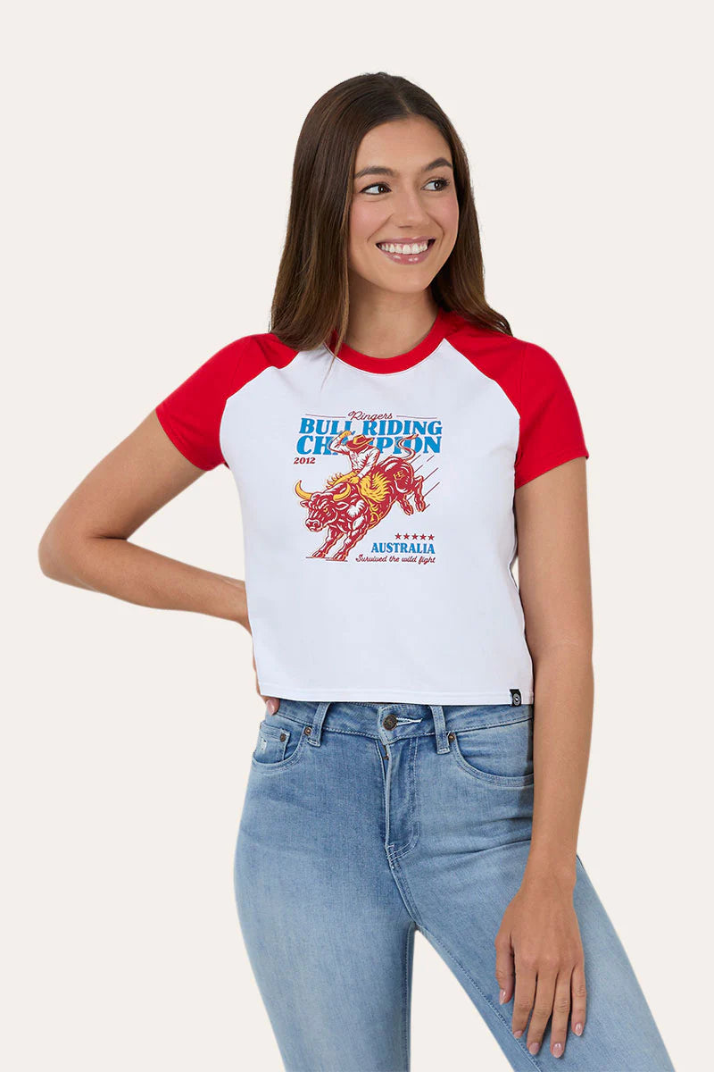 Ringers Western Womens The Champion Raglan Baby T-Shirt - White / Red