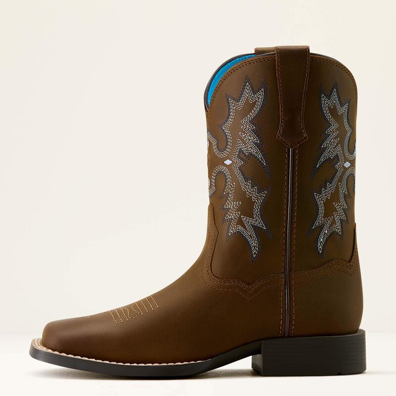 Ariat Youth Tombstone Wide Square Toe Western Boot - Distressed Brown