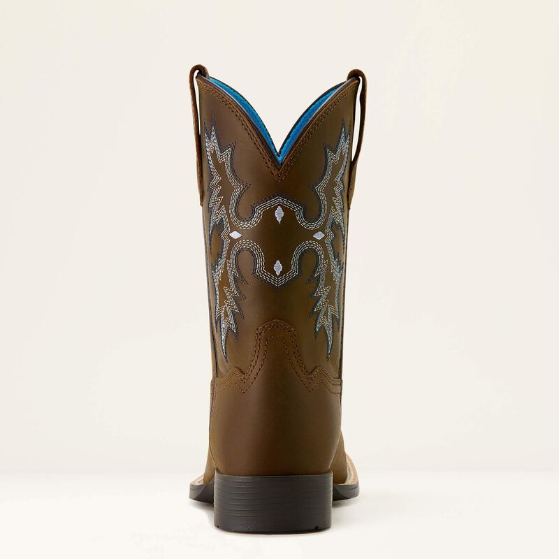 Ariat Youth Tombstone Wide Square Toe Western Boot - Distressed Brown