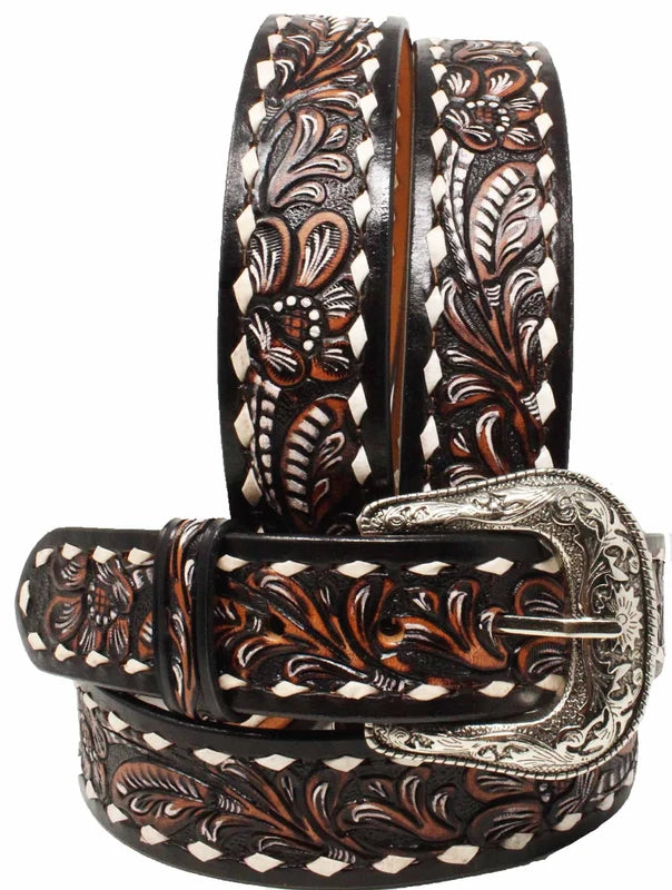Challenger Western 1-1/2" Tooled Belt - White Buckstitch