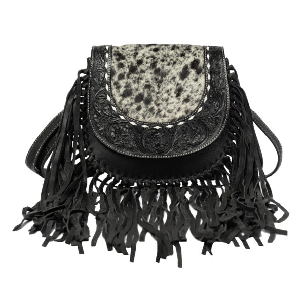 The Design Edge Women's Tooled Cowhide Flap Bag with Fringes – AB92 – Cumana