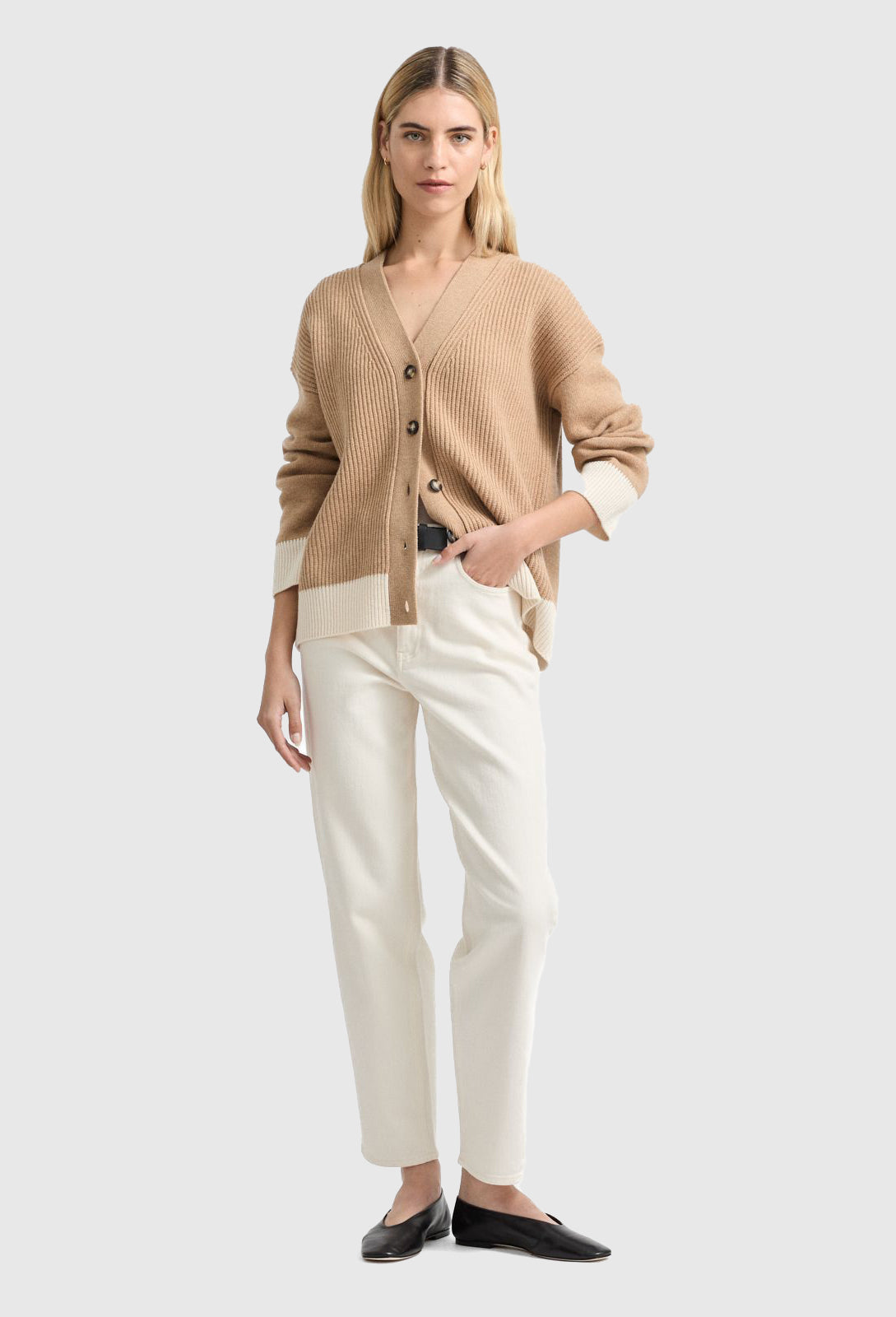 Tooralie Women's Contrast Trim Cardigan - Cashew