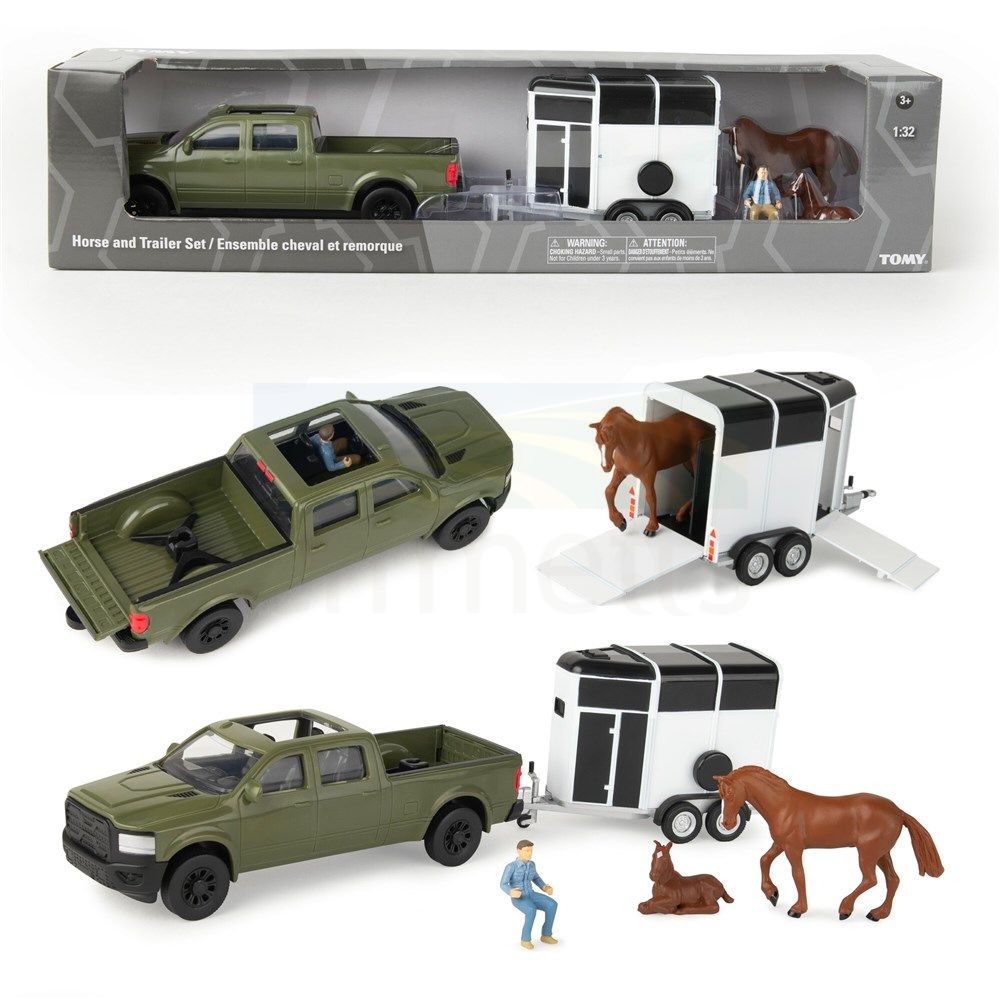 John Deere - 1:32 Horse Trailer Set; Truck, Trailer, Horse, Colt & Driver Figure