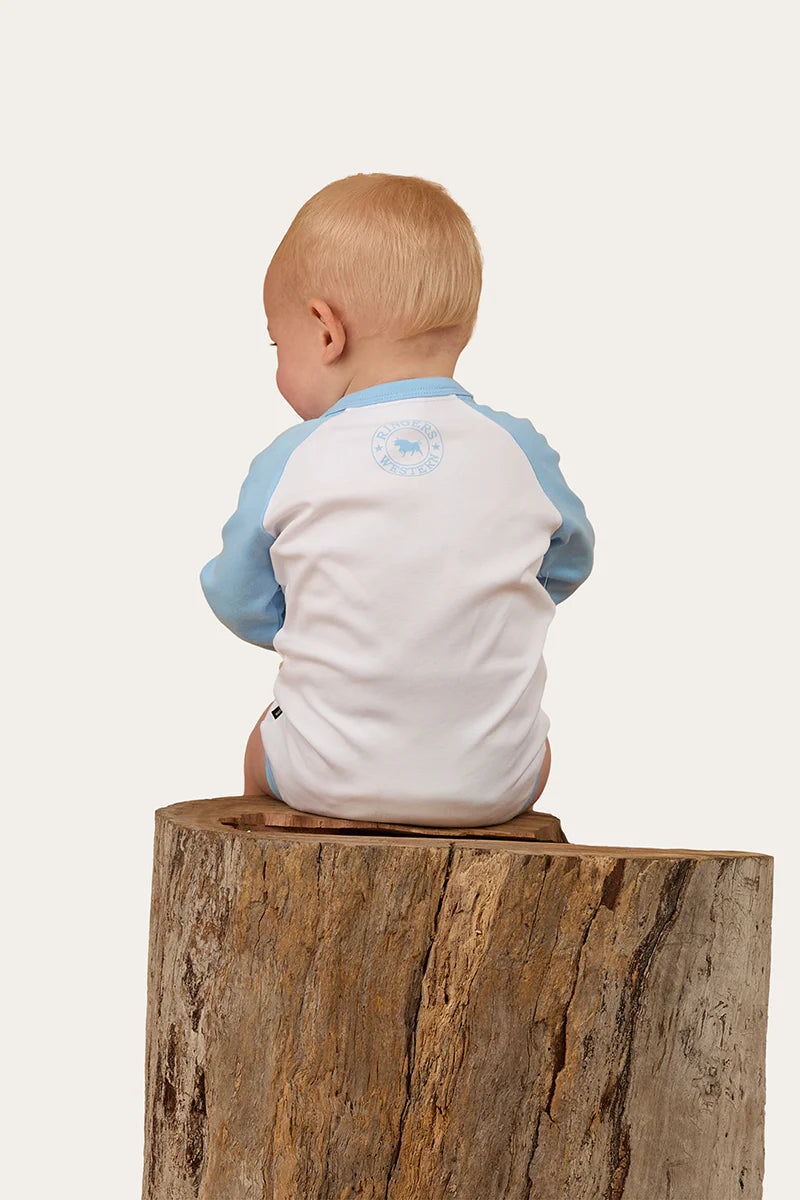 Ringers Western Trucker Kid Babies LS Romper - Blue
