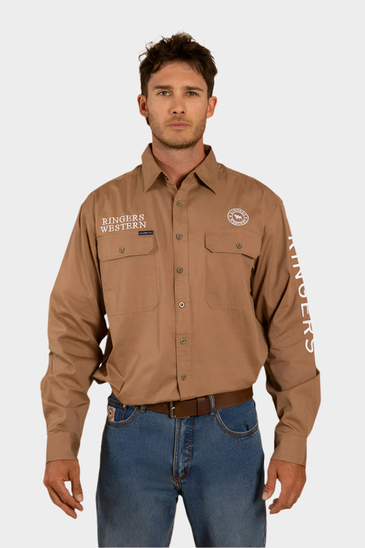 RINGERS WESTERN MENS HAWKEYE FULL BUTTON WORK SHIRT - CLAY/WHITE