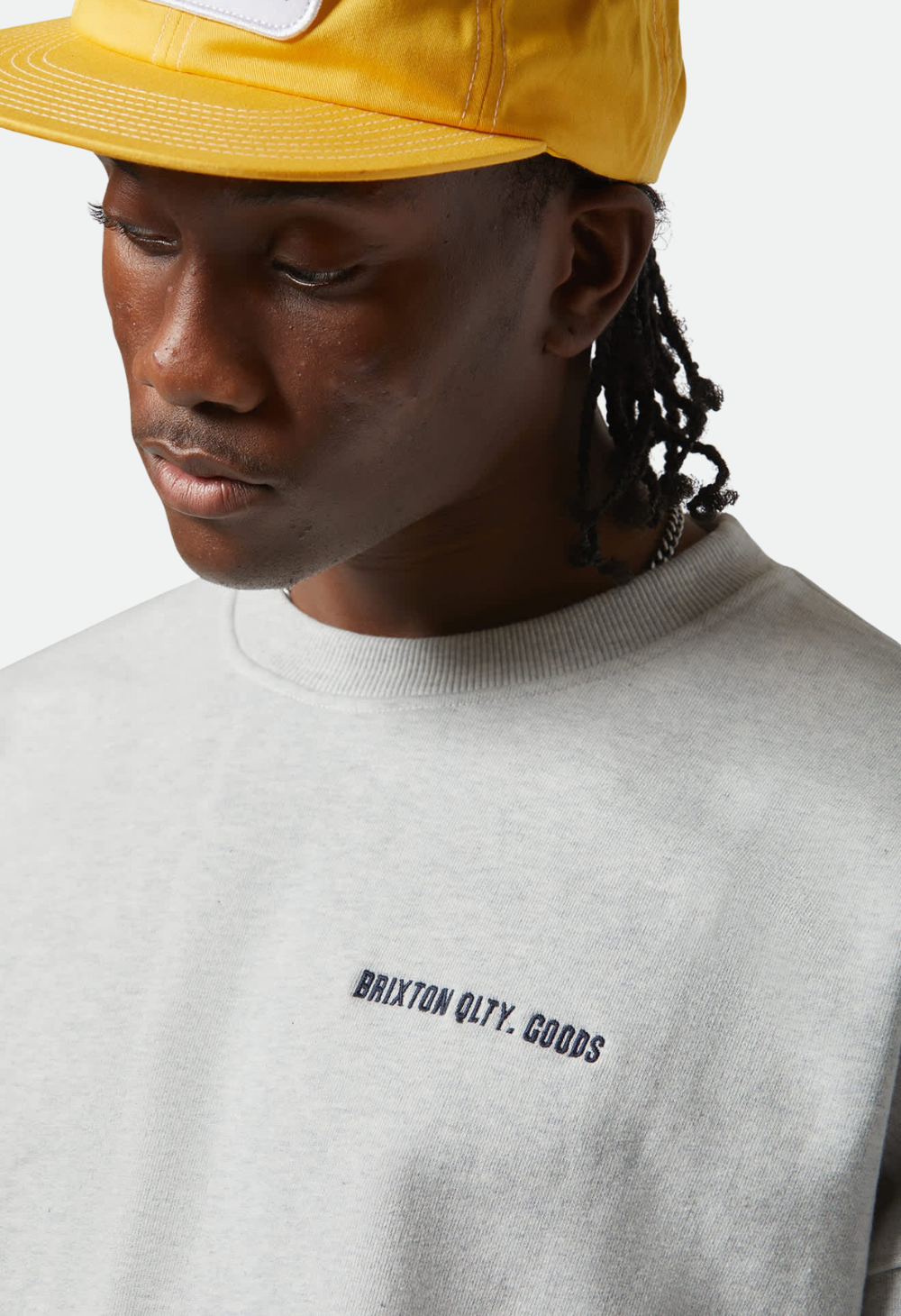 Brixton Embroidered Heavy Weight Crew - Heather Grey