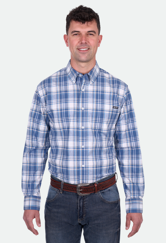 Wrangler Men's RANGER LS Shirt - Blue/Tan