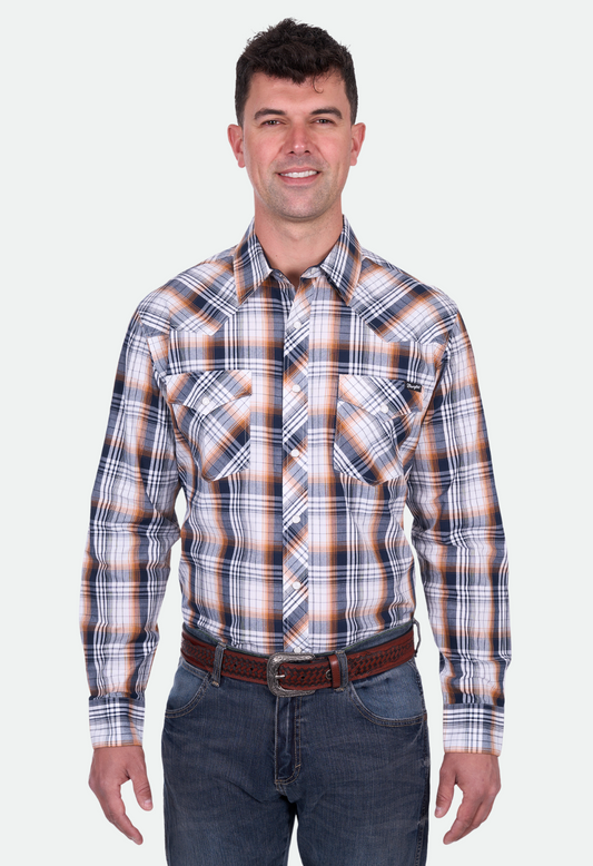Wrangler MENS TOBY LS SHIRT - Navy/Orange