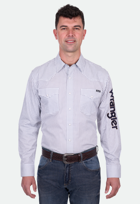 Wrangler Men's BRENT LOGO LS Shirt - White/Navy